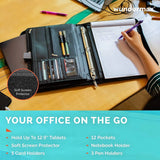Portfolio Binder - 13 X 10.7 X 1.9 Inch, Vegan Leather, 3-Ring Padfolio for Women and Men W/Handle, Zipper, Notepad, Detachable Binder and Pockets for Tablet, Resume and Documents - Black