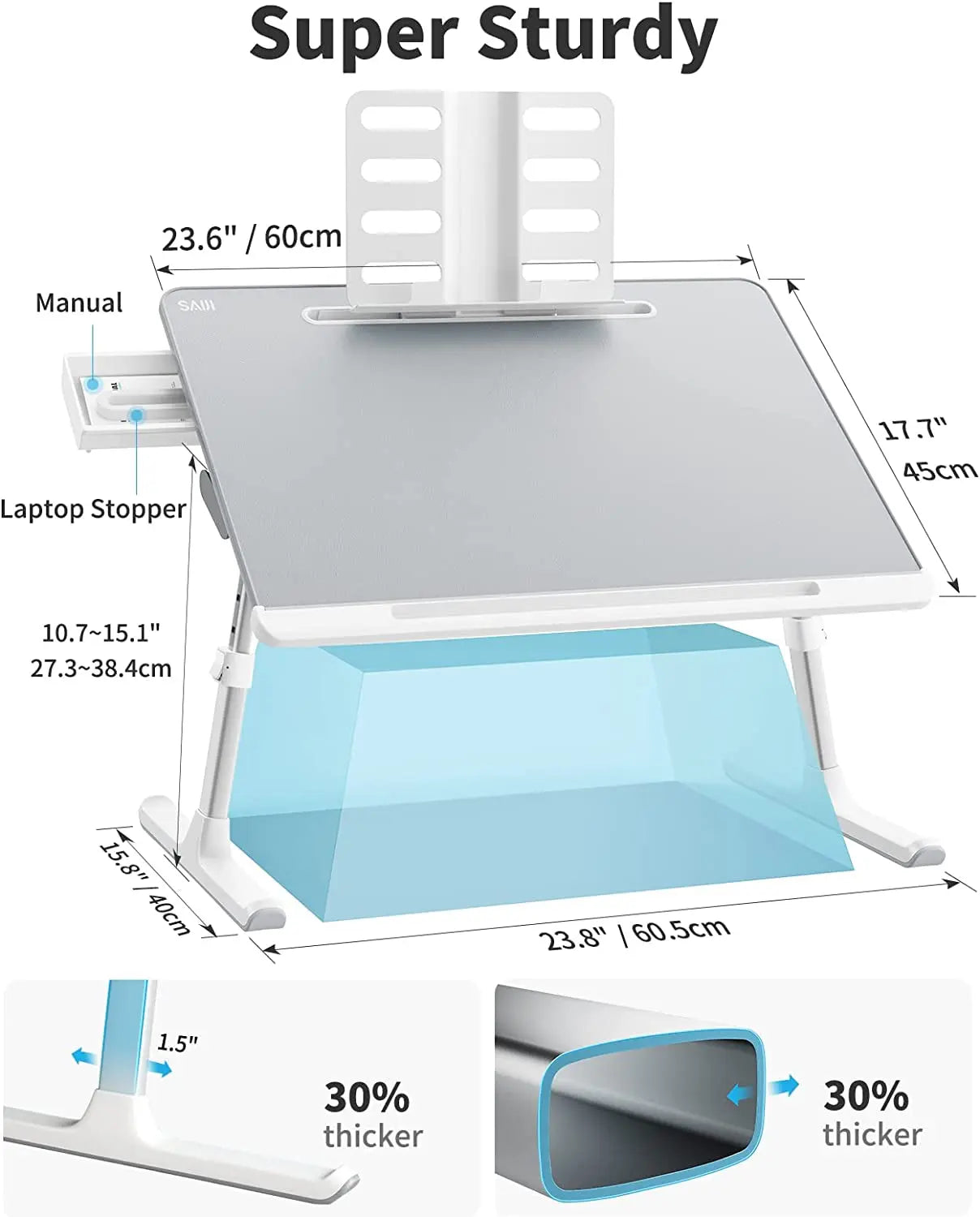 Laptop Bed Tray Desk,  Adjustable Stand for Bed, Foldable Table with Storage Drawer Eating, Working, Writing, Gaming, Drawing (Gray, X-Large)