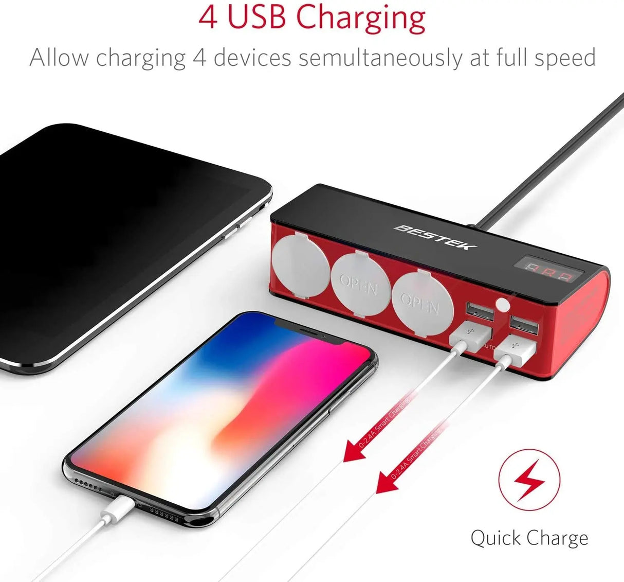 3-Socket 200W 12V/24V DC Cigarette Lighter Power Adapter with 6A 4-Port Car USB Splitter Charger,Samsung Galaxy S9