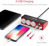 3-Socket 200W 12V/24V DC Cigarette Lighter Power Adapter with 6A 4-Port Car USB Splitter Charger,Samsung Galaxy S9