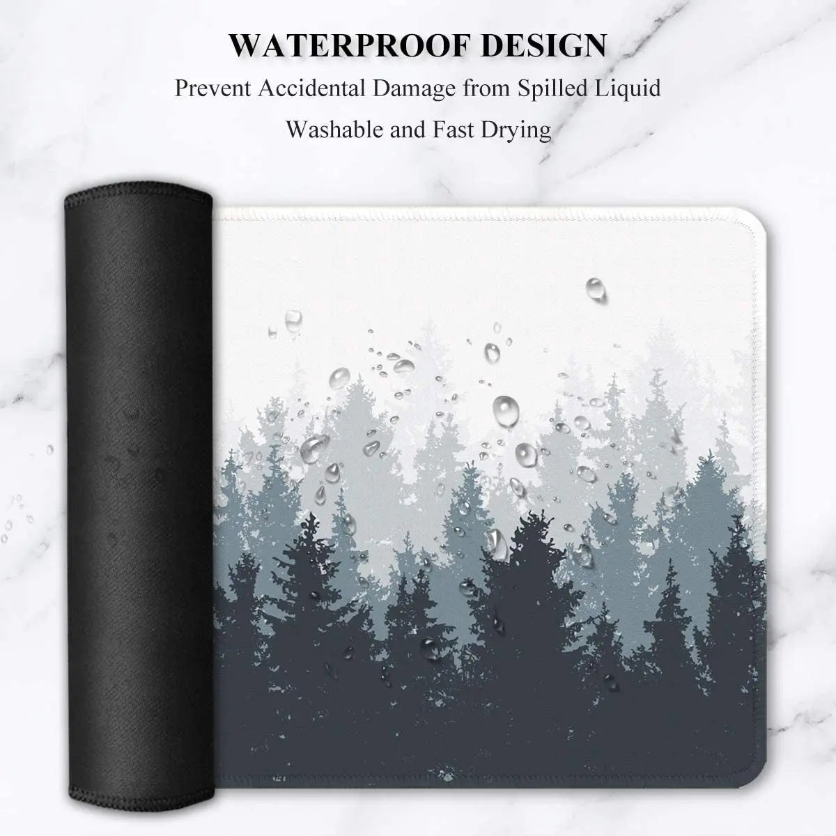 Large Mouse Pad, Full Desk XXL Extended for Gaming 35" X 15", Waterproof Mat with Stitched Edge, Non-Slip Laptop Computer Keyboard Mouse Pad for Office & Home, Misty Forest Design