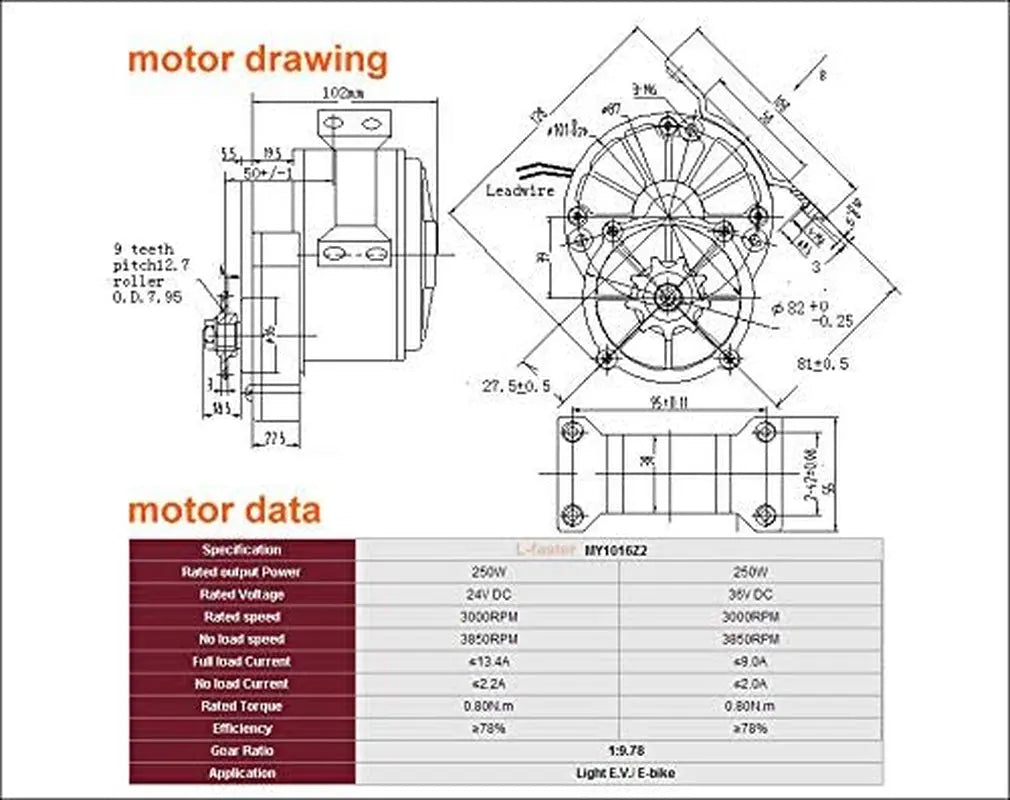 24V36V250W Electric DC Motor Brushes Motor for Electric Bike Conversion Kit Electric Bicycle Scooter Motor