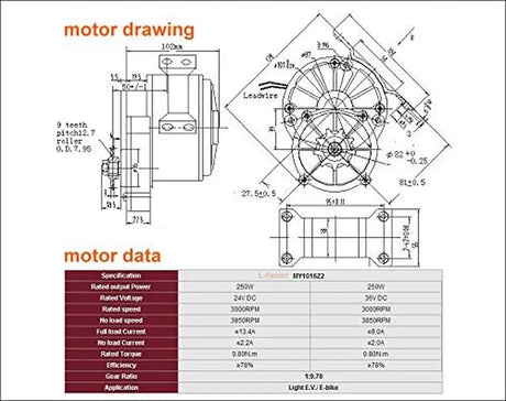 24V36V250W Electric DC Motor Brushes Motor for Electric Bike Conversion Kit Electric Bicycle Scooter Motor