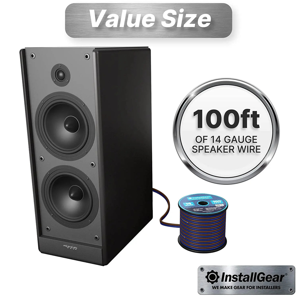 14 Gauge Speaker Wire 100 Ft Cable, 14 AWG Speaker Wire Cable, True Spec Soft Touch Cables | Great Use for Car Audio Speaker Wire, Stereos, Home Theater Speakers, Surround Sound