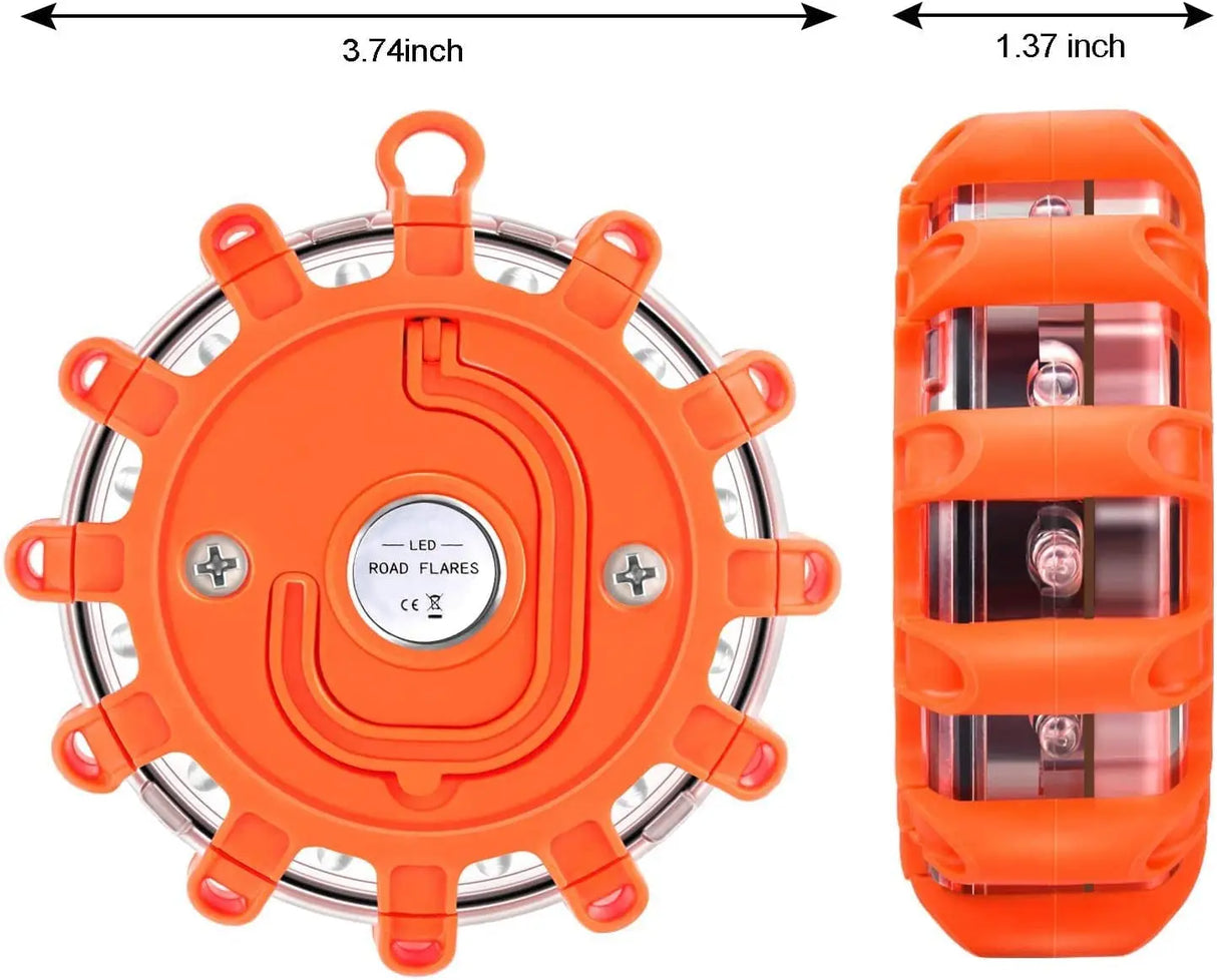 [8 Pack] LED Road Flares Safety Flashing Warning Light Roadside Emergency Disc Beacon Kit for Vehicles Boats with Magnetic Base & Hook, Premium Storage Bag (Batteries Not Included) (8)
