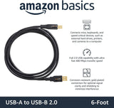 USB-A to USB-B 2.0 Cable for Printer or External Hard Drive, Gold-Plated Connectors, 6 Foot, Black