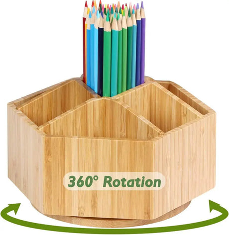 (2 Pack) Bamboo Rotating Art Supply Organizer, 7 Sections, Hold 350+ Pencils, School Supplies Organizer for Pen, Colored Pencil, Art Brushes, Desktop Storage Box in Classroom & Art Studio