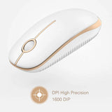 Wireless Mouse, 2.4G Slim Portable Computer Mice with Nano Receiver for Notebook, PC, Laptop, Computer (White and Gold)