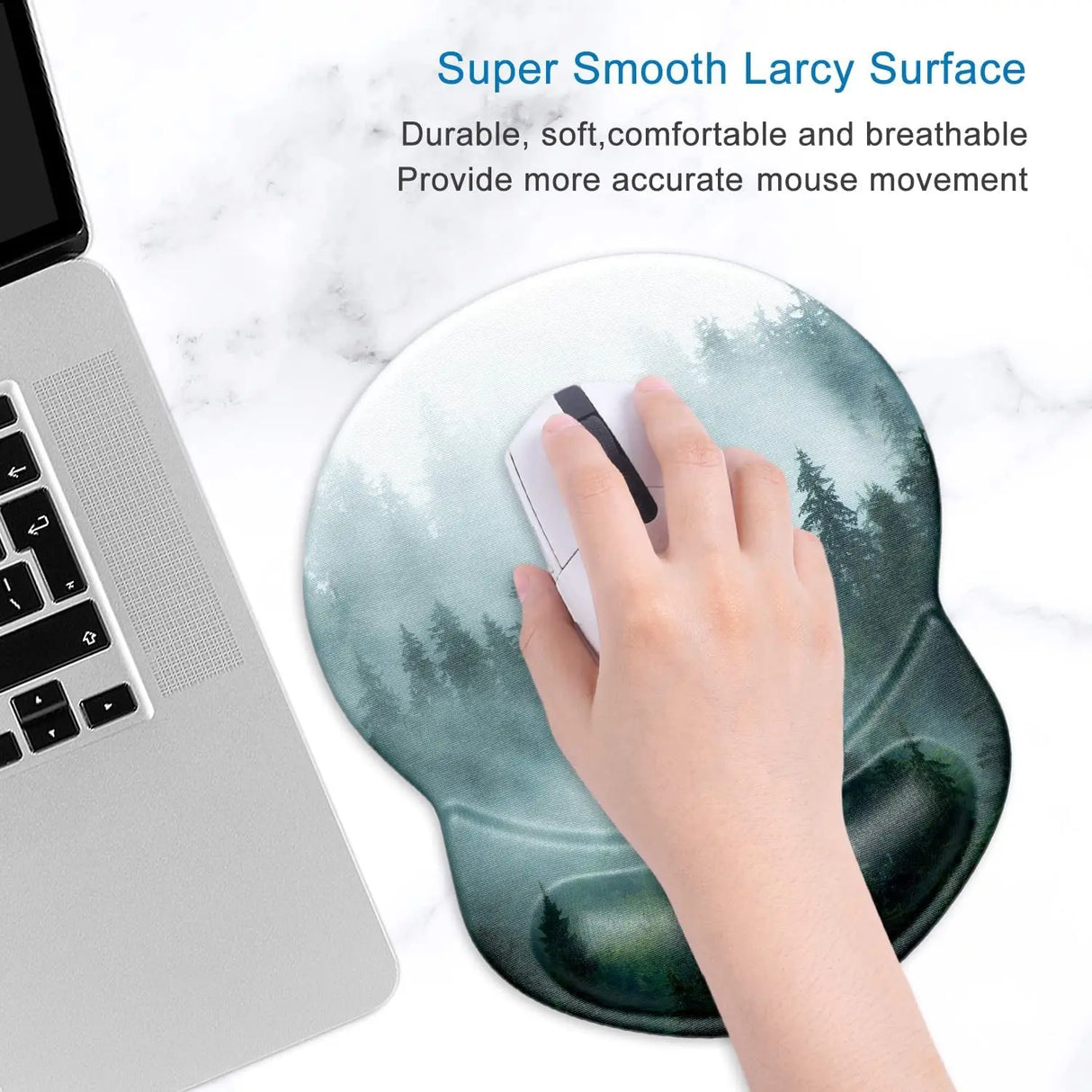 Mouse Pad, Ergonomic Mouse Pad with Gel Wrist Rest Support, Gaming Mouse Pad with Lycra Cloth, Non-Slip PU Base for Computer, Laptop, Home, Office & Travel,Fog Forest