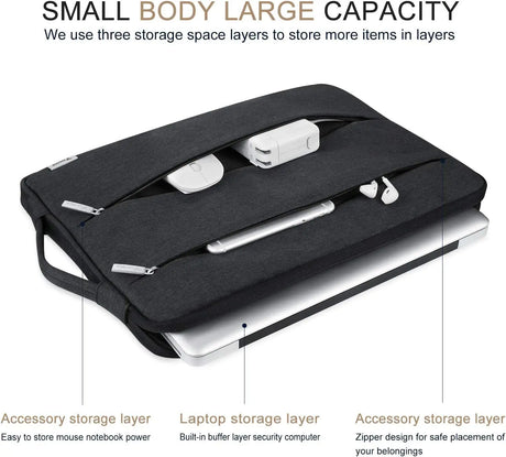 13 13.6 Inch Laptop Sleeve Case Compatible with Macbook Air/Macbook Pro 13 M2/M1,13.5 Surface Laptop 5/4, Surface Pro X / 9/8, Ipad Pro 12.9, Waterproof Computer Bag Cover with Handle, Black