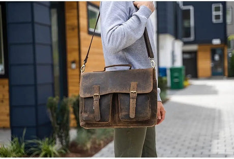 16 Inch Leather Briefcase Laptop Messenger Bags for Men and Women Best Office School College Satchel Bag