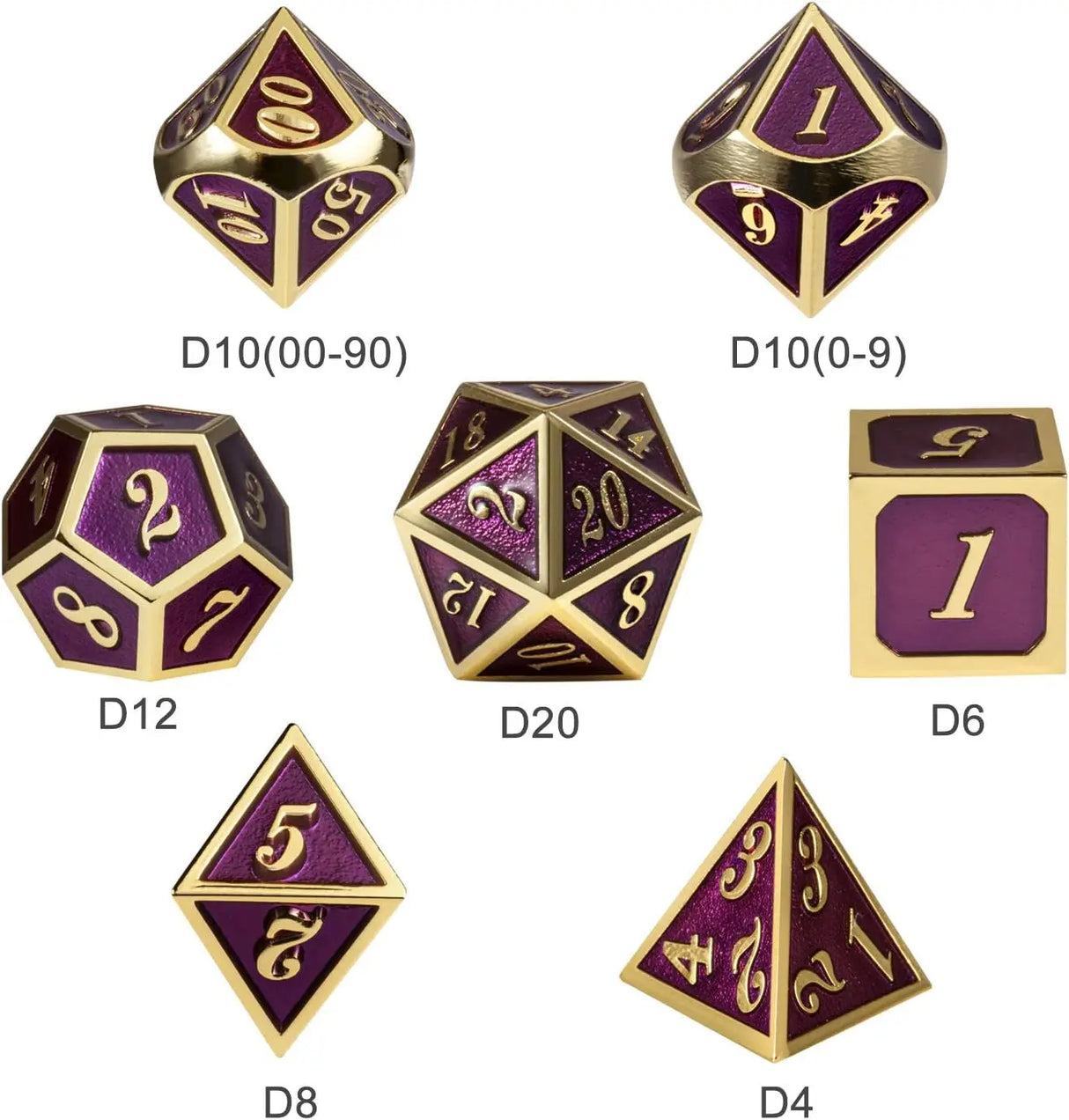 Table Game Metal Dice Set, 7PCS D&D Metal Die with Metal Gift Box for Tabletop Games Dungeons and Dragons Dice (Dark Purple and Gold Number)