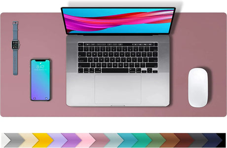 Leather Desk Pad Protector,Mouse Pad,Office Desk Mat,Non-Slip PU Leather Desk Blotter,Laptop Desk Pad,Waterproof Desk Writing Pad for Office and Home (Dark Pink, 23.6" X 13.7")