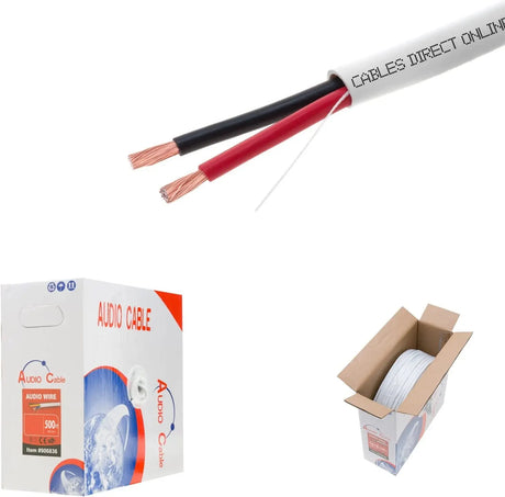 500Ft 18AWG 2 Conductors (18/2) CL2 Rated Speaker Cable True Spec & Gauge Low Voltage LED Copper Clad Aluminum Wire, Pull Box (For In-Wall Installation) (18AWG / 2 Conductors, 500Ft)