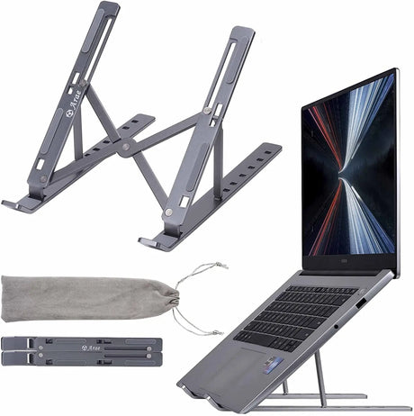 Laptop Stand for Desk, Adjustable Ergonomic Portable Aluminum Holder, Foldable for Computer, 7 Angles Anti-Slip Riser Compatible with 9-15.6 Inch Laptops, Gray