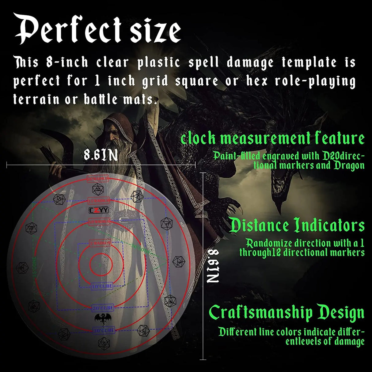 Upgraded Spell AOE Damage Template Extra Large to 30' Cube & 30' Cone, Acrylic D&D Area Effect Marker with Gift Box - Perfect Tabletop RPG Gaming Accessories, Tools for Dungeons and Dragons, Ttrpgs