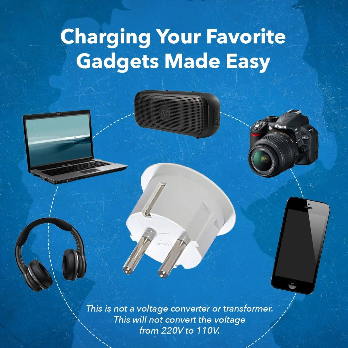American USA to European Schuko Germany Plug Adapters CE Certified Heavy Duty - 6 Pack - Perfect for Travelling with Cell Phones, Laptops, Cameras & More