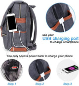 Vintage Laptop Backpack for Women Men,Travel Backpacks with USB Charging Port Fashion Backpack Fits 15.6Inch Notebook, Grey