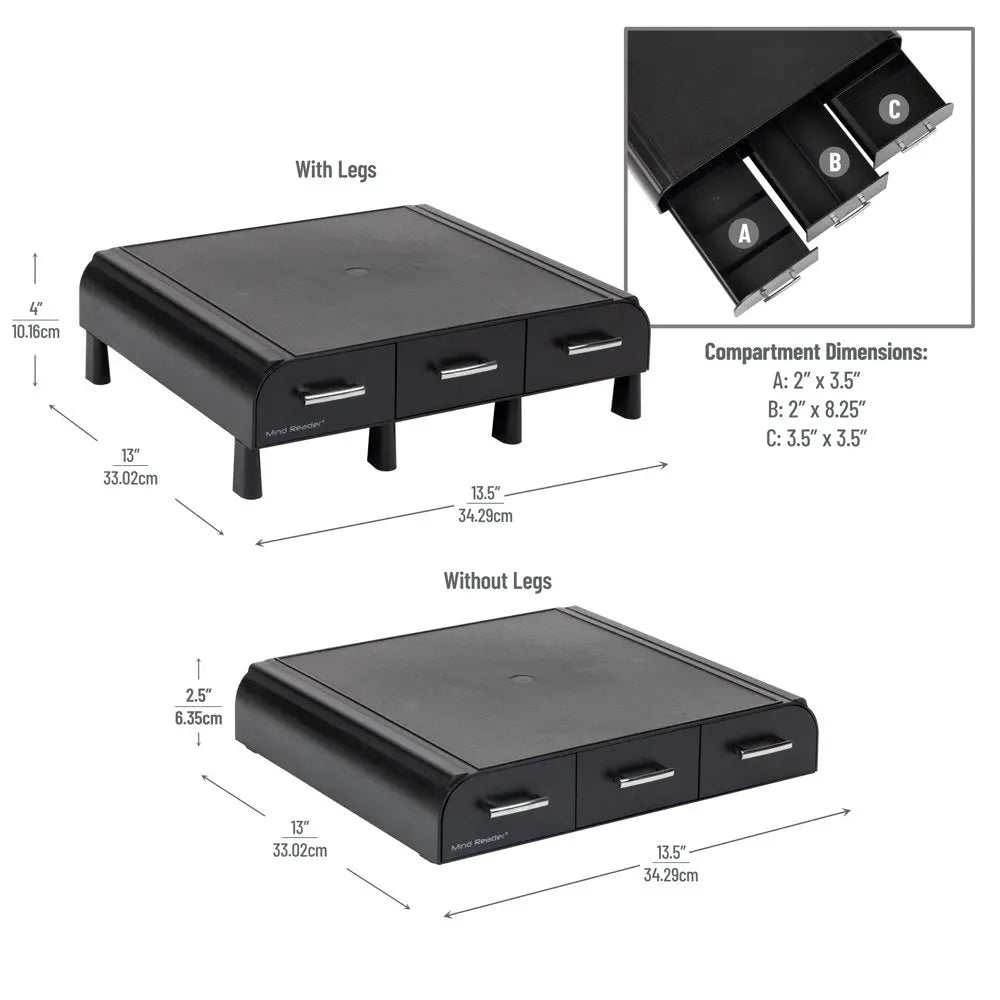 Plastic PC, Laptop Imac, Monitor Stand with Three Drawer Desk Organizer, Silver