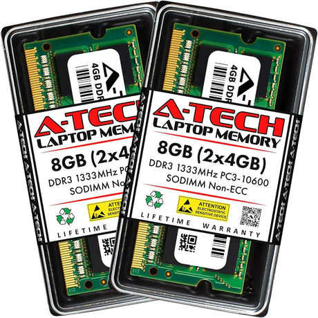8GB (2X4Gb) DDR3 1333Mhz PC3-10600 CL9 SODIMM 204-Pin Non-Ecc SO-DIMM Laptop, Notebook RAM Memory Modules
