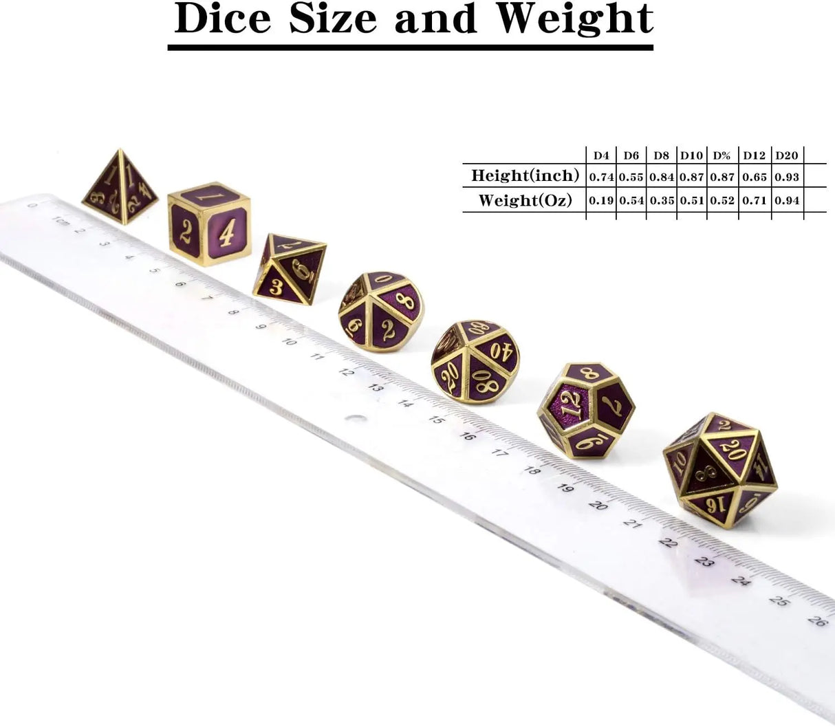 Table Game Metal Dice Set, 7PCS D&D Metal Die with Metal Gift Box for Tabletop Games Dungeons and Dragons Dice (Dark Purple and Gold Number)