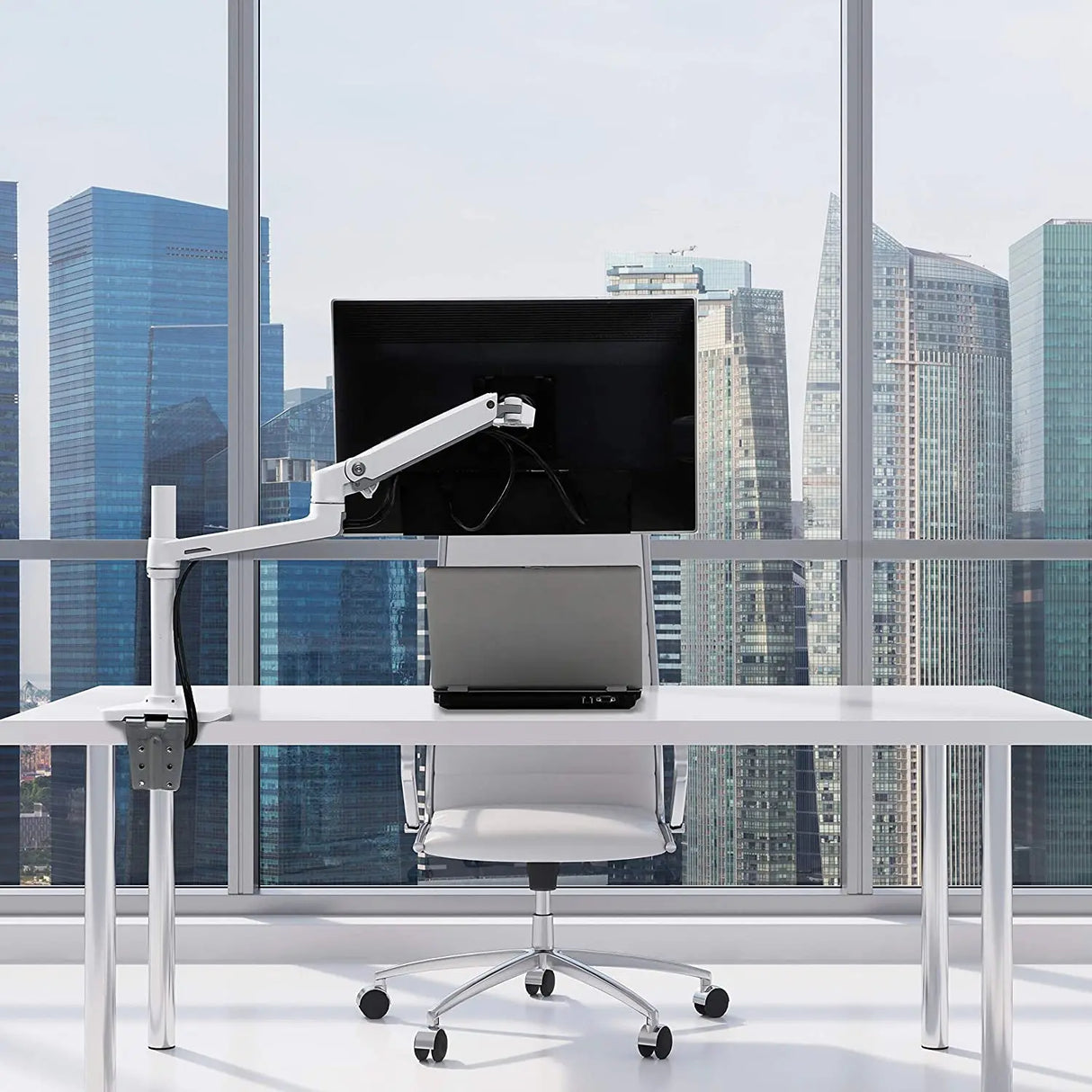 – LX Premium Monitor Arm, Single Monitor Desk Mount – Fits Flat Curved Ultrawide Computer Monitors up to 34 Inches, 7 to 25 Lbs, VESA 75X75Mm or 100X100Mm – Tall Pole, White