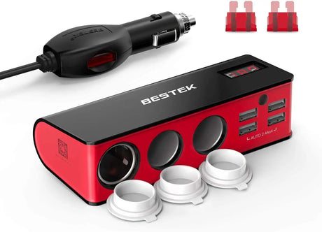 3-Socket 200W 12V/24V DC Cigarette Lighter Power Adapter with 6A 4-Port Car USB Splitter Charger,Samsung Galaxy S9
