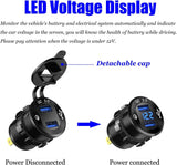 12V USB Outlet Quick Charge 3.0 Dual USB Charger Socket, USB Cigarette Lighter Socket with LED Voltmeter, Waterproof Aluminum Car Charger Adapter DIY Kit for Car Marine Truck Golf Cart RV, Etc.
