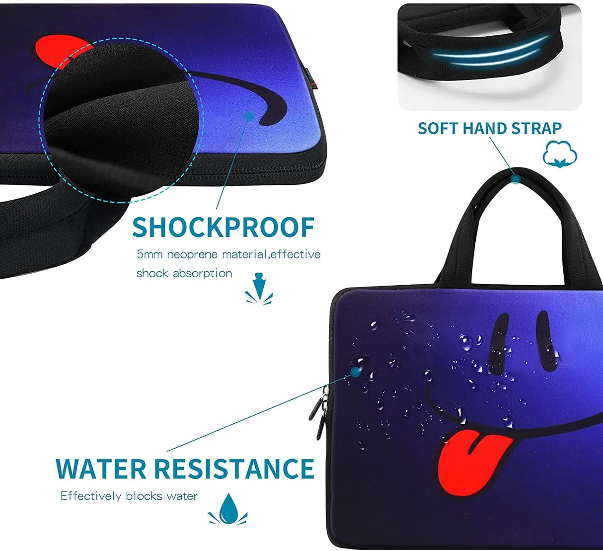 Smile 14 15 15.4 15.6 Inch Laptop Handle Bag Computer Protect Case Pouch Holder Notebook Sleeve Neoprene Cover Soft Carring Travel Case for Dell Lenovo Toshiba HP Chromebook ASUS Acer ICB-05