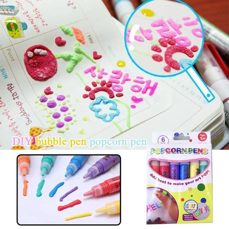3D Magic Popcorn Pens Puffy Paint Bubble Pen for Greeting Birthday Cards Kids Children 3D Art Pens Kids Gifts School Stationery