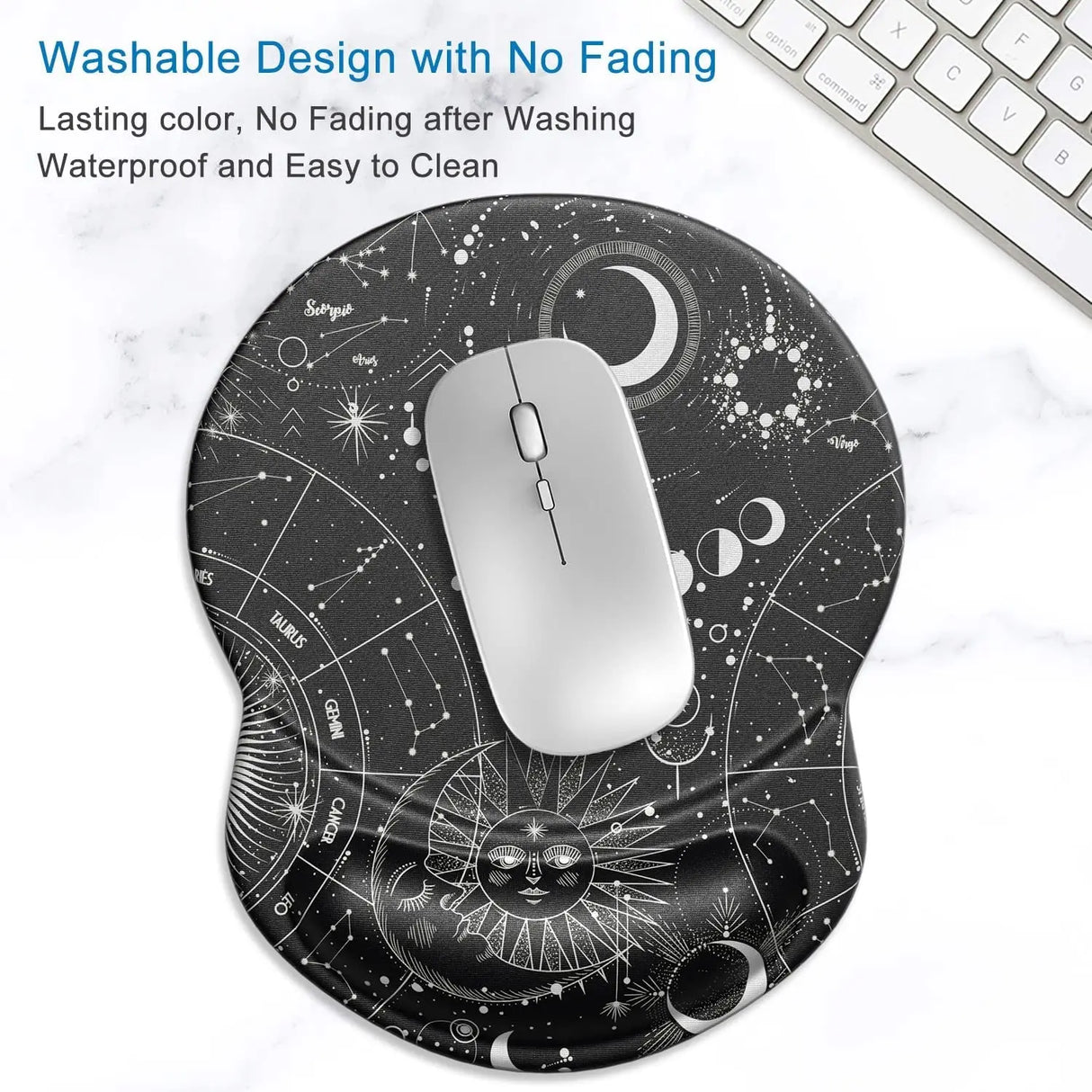 Mouse Pad, Ergonomic Mouse Pad with Gel Wrist Rest Support, Gaming Mouse Pad with Lycra Cloth, Non-Slip PU Base for Computer, Laptop, Home, Office & Travel, Sky Spirit