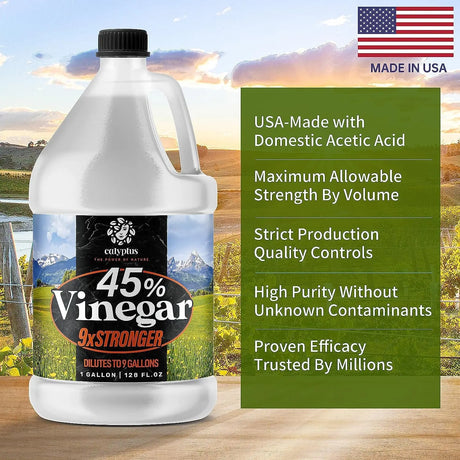 45% Pure Super Concentrated Vinegar | Dilutes to 9 Gallons | 9X Power Concentrate Vinegar | 1 Gallon