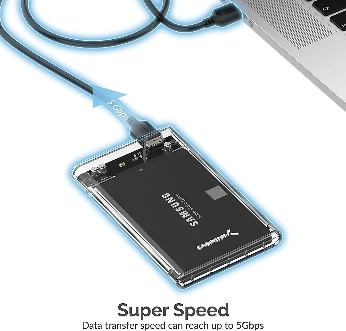 2.5 Inch SATA to USB 3.0 Tool Free Clear External Hard Drive Enclosure [Optimized for SSD, Supports UASP SATA III] (EC-OCUB)