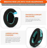 Wicked Cushions Velour Replacement Earpads for ATH M50X - Compatible with ATH M40X / M50XBT / Hyperx Cloud 1 & 2 / Steelseries Arctis 3/5 / 7 / 9X & Pro/Stealth 600 & More (Speedracer Cyan)