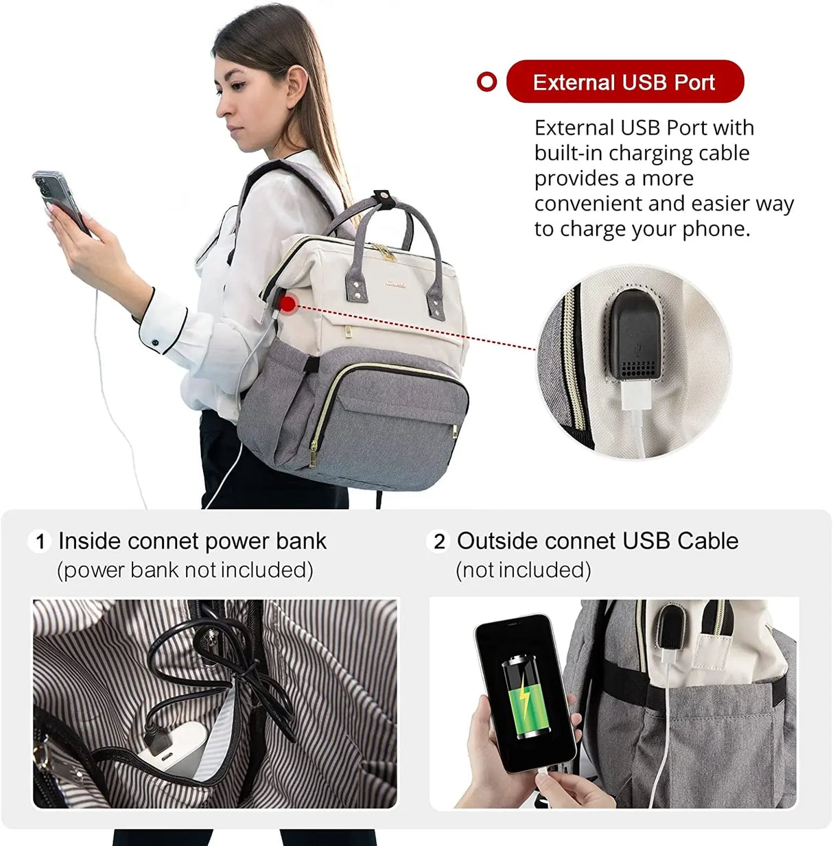 Laptop Backpack for Women Fashion Business Computer Backpacks Travel Bags Purse Doctor Nurse Work Backpack with USB Port, Fits 17-Inch Laptop Beige Grey