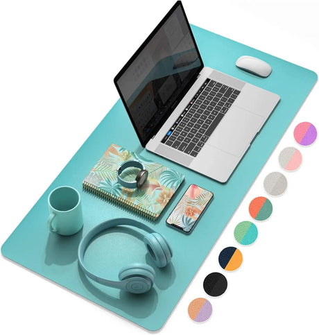 Desk Pad, Desk Mat, 31.5" X 15.7" Laptop Leather Desk Pad Protector, Large Leather Desk Blotter for Keyboard and Mouse, Waterproof Desk Writing Pad for Office(Calamine Blue+Cobalt Green)