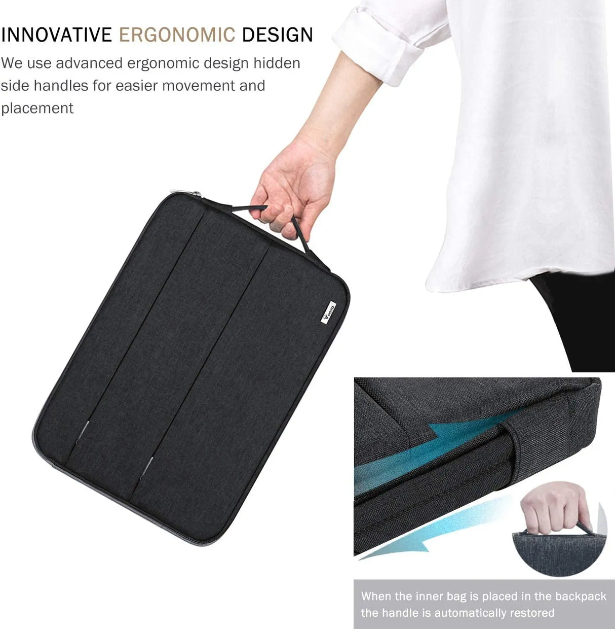 13 13.6 Inch Laptop Sleeve Case Compatible with Macbook Air/Macbook Pro 13 M2/M1,13.5 Surface Laptop 5/4, Surface Pro X / 9/8, Ipad Pro 12.9, Waterproof Computer Bag Cover with Handle, Black