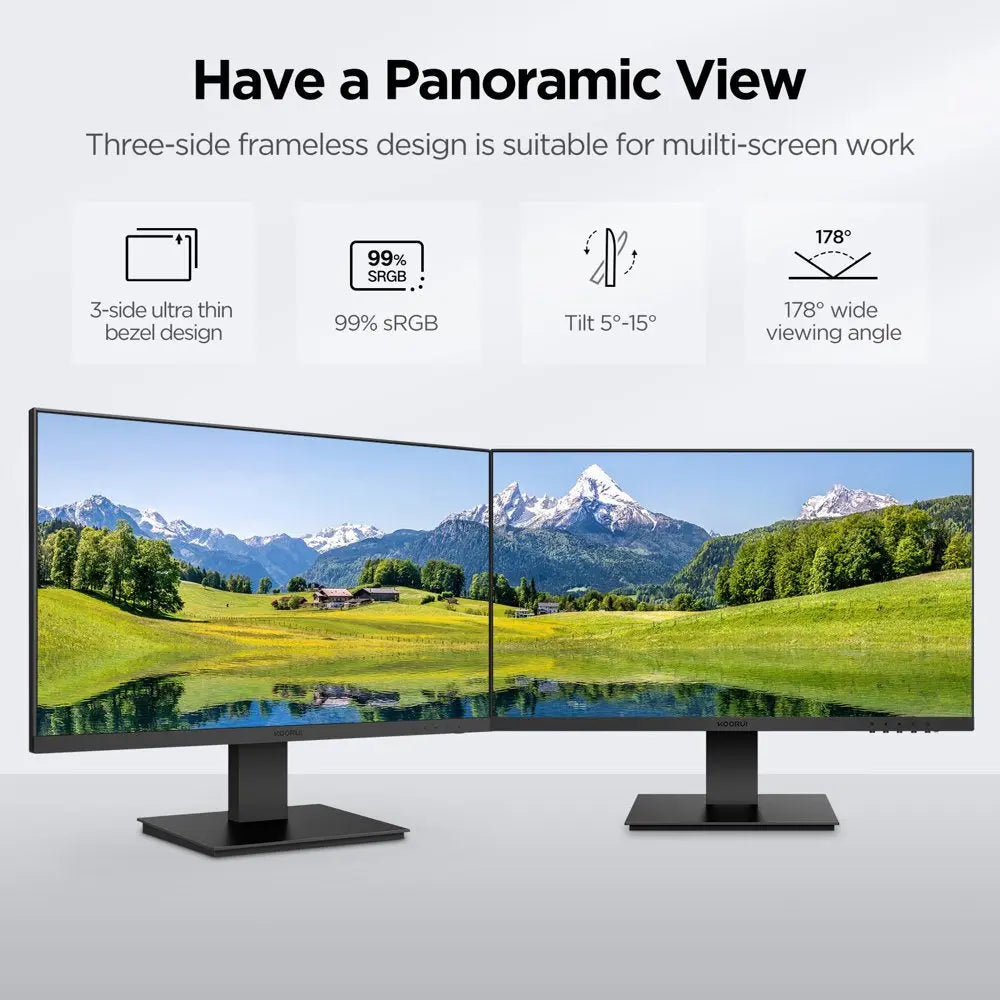 24'' FHD (1920 X 1080P) 75Hz Office Monitor,With HDMI VGA Port, Black, New 24N1A