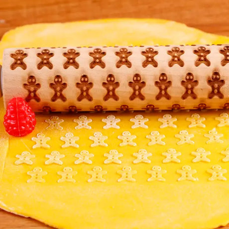 1Pc 13.7In Wooden Christmas Embossed Rolling Pin for Pastry Baking Tools,Santa Claus Elk Boots Deep Engraving Cookies Stamp Tool