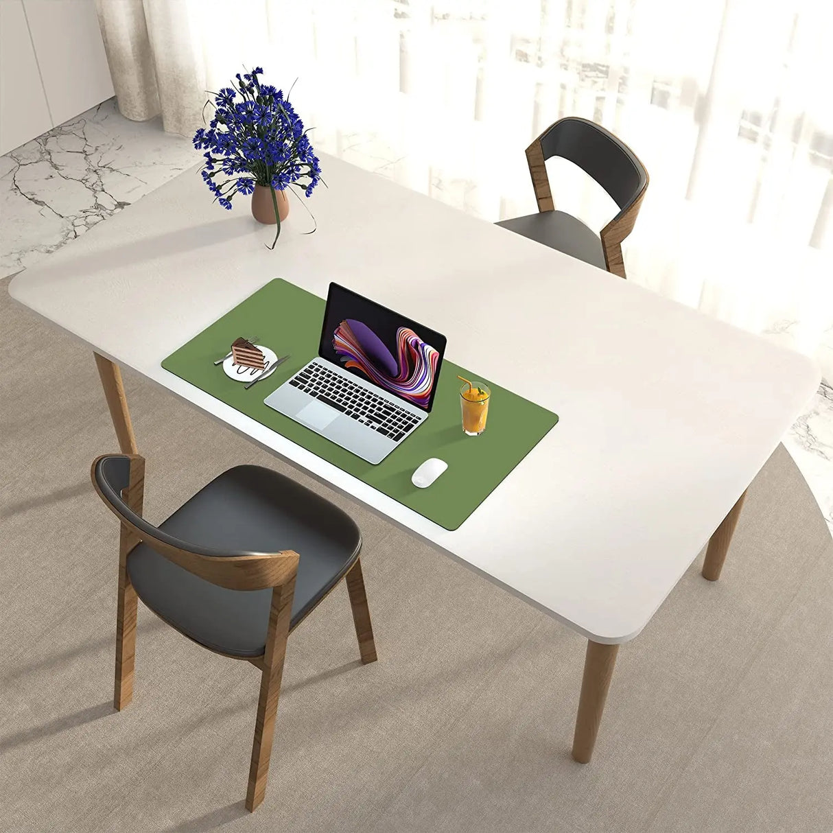 Leather Desk Pad Protector,Mouse Pad,Office Desk Mat, Non-Slip PU Leather Desk Blotter,Laptop Desk Pad,Waterproof Desk Writing Pad for Office and Home (31.5" X 15.7",Olive Green)