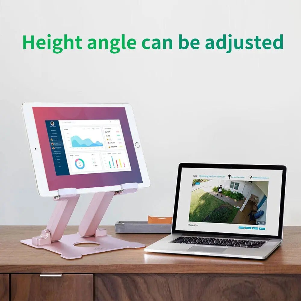 Tablet Stand,【Updated】 Adjustable Eye-Level Aluminum Solid Desktop Stand Holder,Compatible with Ipad Series,Microsoft Surface Series,Samsung,Kindle Fire,Etc.Up to 15'' Tablets-Pink