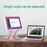 Tablet Stand,【Updated】 Adjustable Eye-Level Aluminum Solid Desktop Stand Holder,Compatible with Ipad Series,Microsoft Surface Series,Samsung,Kindle Fire,Etc.Up to 15'' Tablets-Pink
