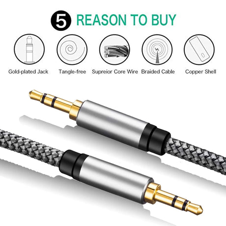 Aux Cable 15Ft,3.5Mm Male to Male Auxiliary Audio Stereo Cord Compatible with Car,Headphones, Ipods, Iphones, Ipads,Tablets,Laptops,Android Smart Phones& More (15Ft/5M, Silver)
