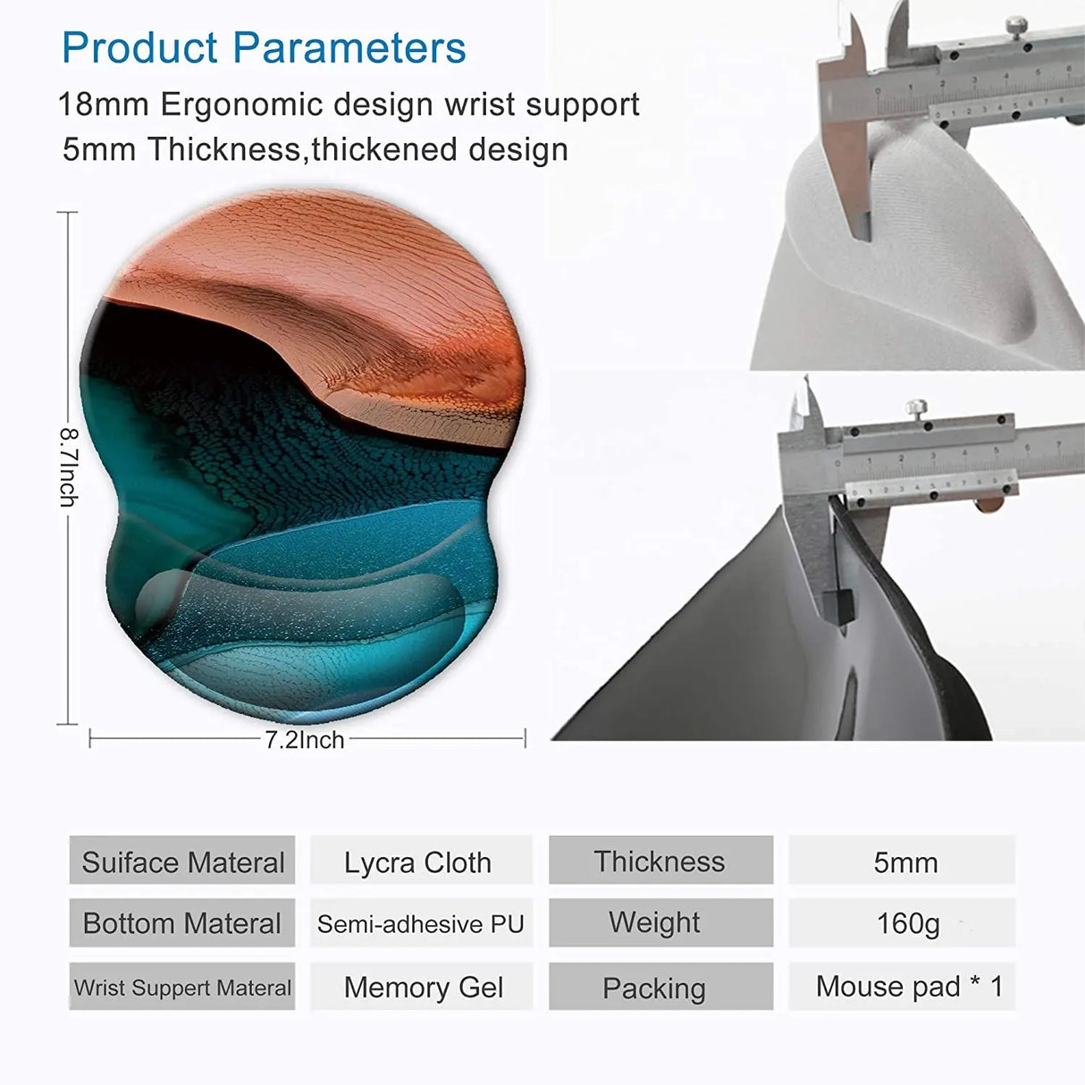 Mouse Pad, Ergonomic Mouse Pad with Gel Wrist Rest Support, Gaming Mouse Pad with Lycra Cloth, Non-Slip PU Base for Computer, Laptop, Home, Office & Travel, Abstract Marbling