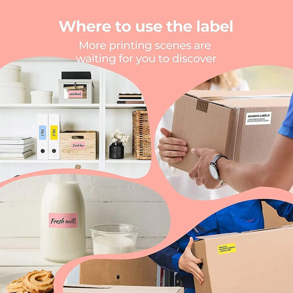2.25 X1.25 Direct Thermal Labels, Color Shipping Thermal Stickers, Multi-Purpose Square Self-Adhesive Label for Thermal Label Printer - 4000 Labels-White, Blue, Pink, Yellow