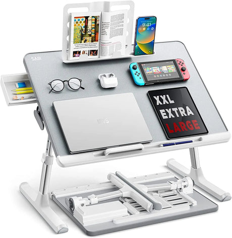 Laptop Bed Tray Desk,  Adjustable Stand for Bed, Foldable Table with Storage Drawer Eating, Working, Writing, Gaming, Drawing (Gray, X-Large)