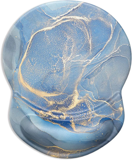 Mouse Pad, Ergonomic Mouse Pad with Gel Wrist Rest Support, Gaming Mouse Pad with Lycra Cloth, Non-Slip PU Base for Computer, Laptop, Home, Office & Travel, Blue Marble Texture