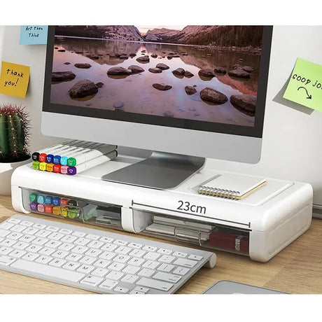Desktop Computer Monitor Stand Raiser Multi-Function Storage Shelf 2 Drawer PC Computer Laptop Holder Heightening Bracket
