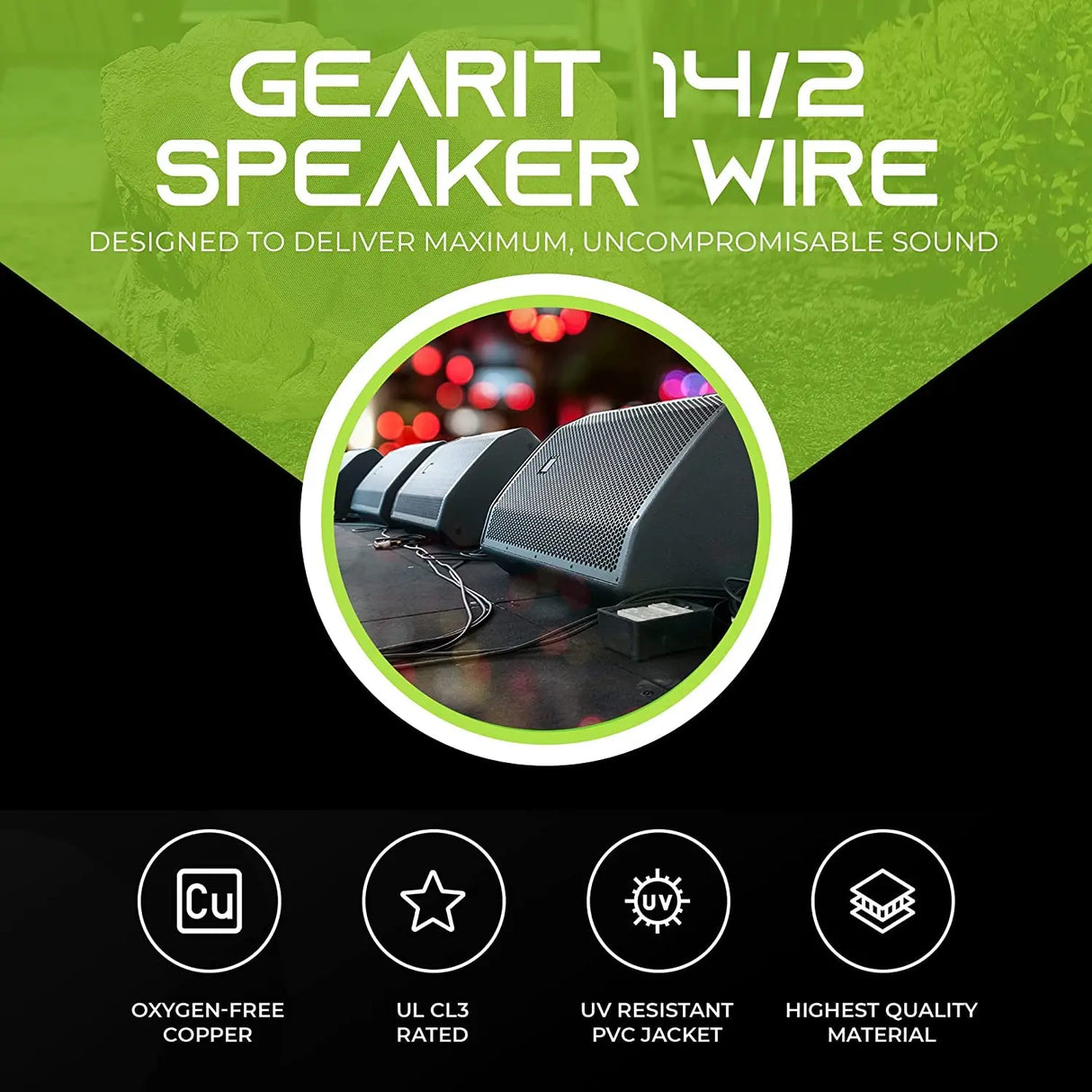 14/2 Speaker Wire (250 Feet) 14AWG Gauge - Outdoor Direct Burial in Ground/In Wall / CL3 CL2 Rated / 2 Conductors - OFC Oxygen-Free Copper, Black 250Ft