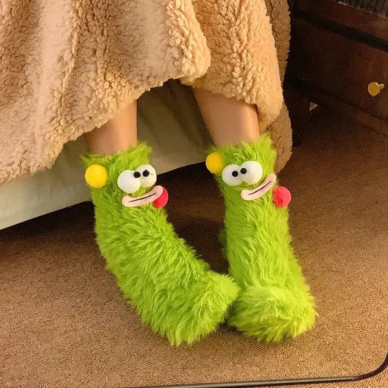 Winter Coral Velvet Socks Funny 3D Cartoon Girls Thickened Warm Socks Home Parent-Child Stockings Floor Sleeping Socks for Kids
